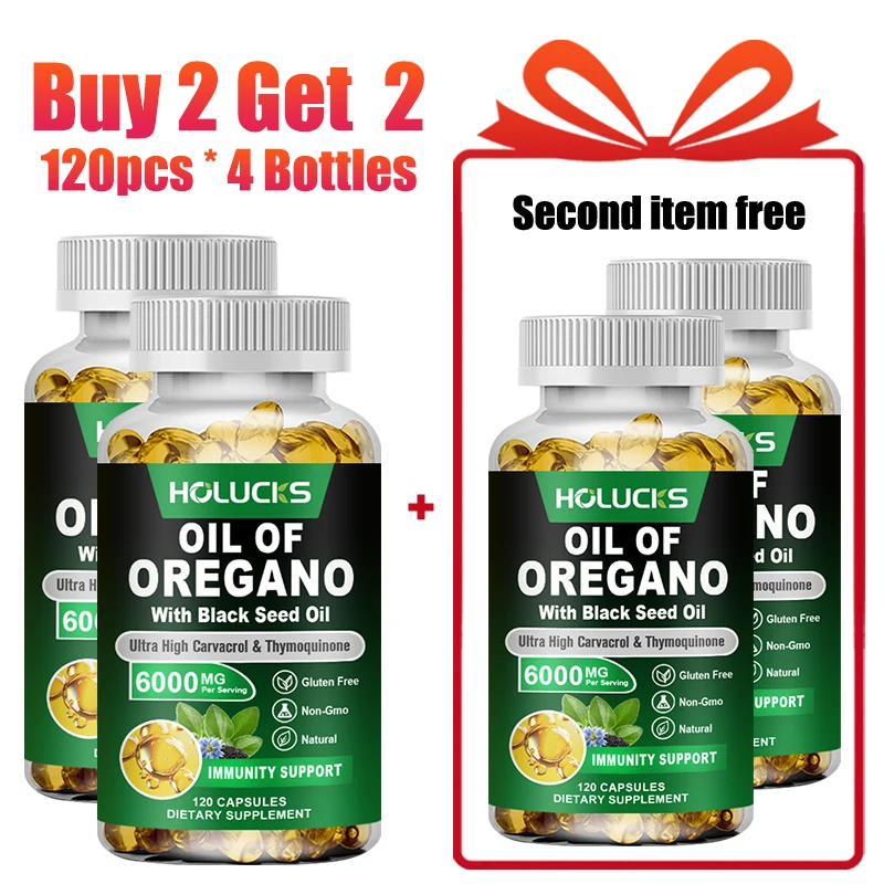 

HOLUCKS Premium Oregano Oil & Black Seed Oil Complex Supplement, Support Digestive Health, Antioxidant & Immune System