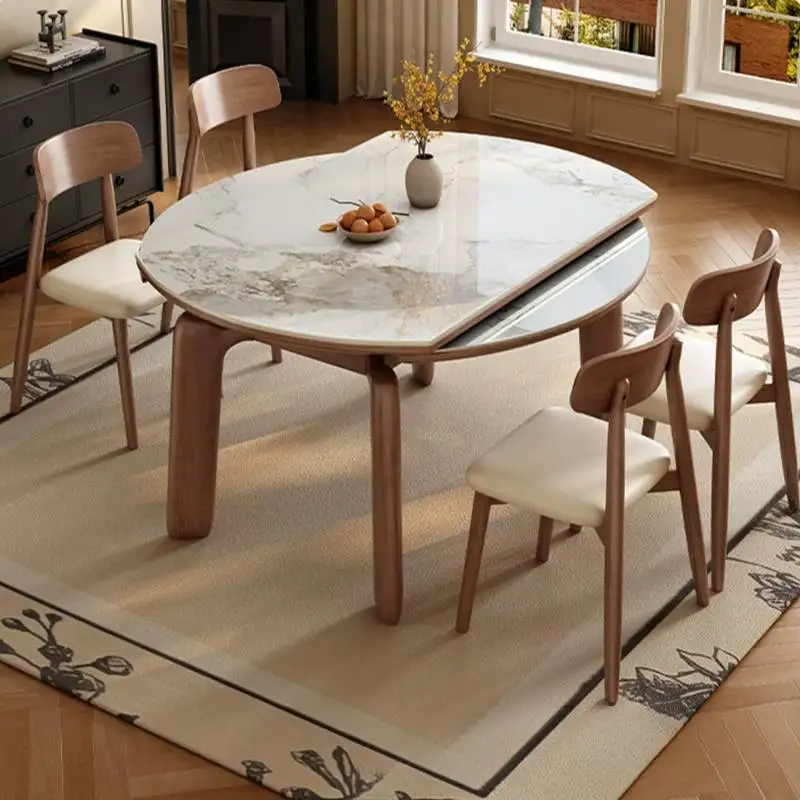 Nordic Wood White Dining Table Decorations Style Extendable Foldable Dining Table Round Restaurant Juego De Comedor Furniture