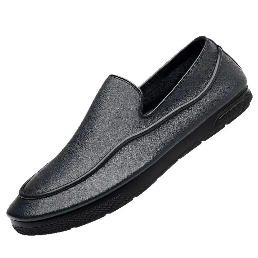 

Men's Comfortable Soft Leather Slip-On Driving Shoes Breathable round Toe Casual Sneakers Rubber Sole Adult Footwear