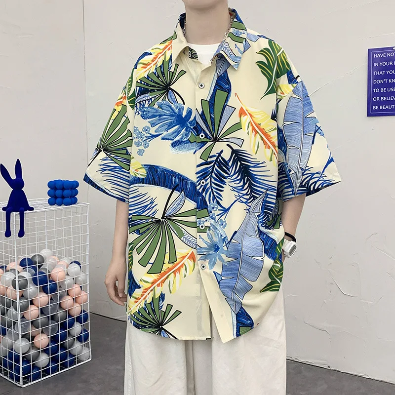 Men Short Sleeve Shirts 2024 Summer Thin Hawaiian Beach Shirt Fashion Print Turn-down Collar Blouses Male Casual Loose Tops