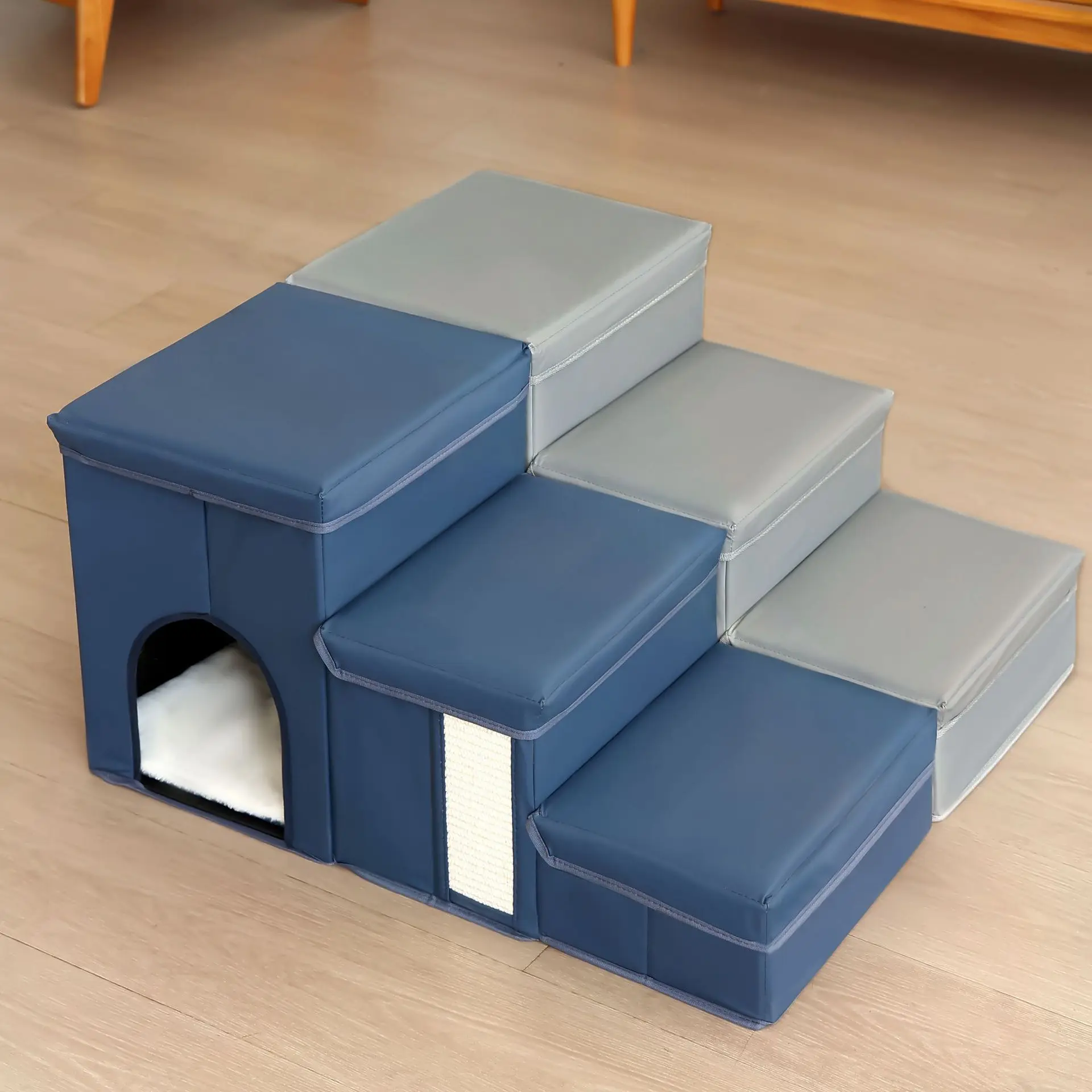 Foldable Pet Stairs for Cats and Dogs Multi Functional Steps with Cushion All Season Use