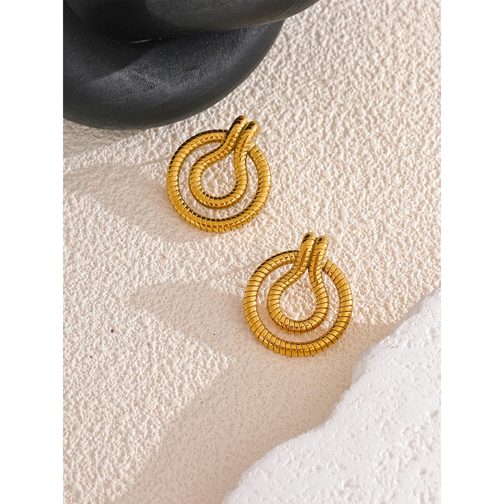 Yhpup New Style 18K Gold Plated Stainless Steel Geometric Snake Unusual Earrings Fashion Statement Daily Jewelry Gift