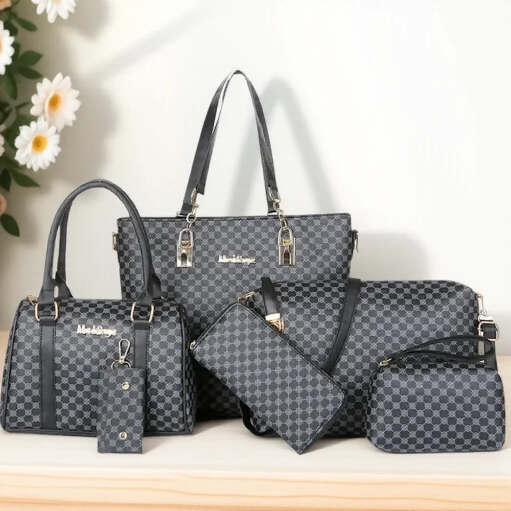 

6PCS Printed Tote Bag Large Capacity Handbag for Women Fashion Shoulder Bag Crossbody Bag Commuter Bag Mother Bag