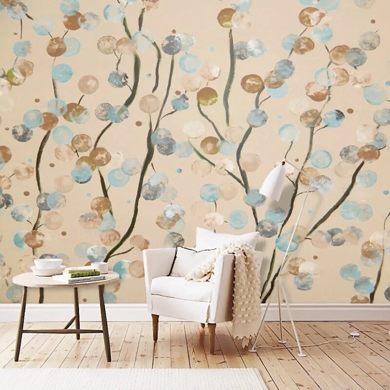 أنيقة الحديثة الحنين بسيطة رسمت باليد فروع الزهور مجردة تلفزيون ديكور المنزل الفاخر خلفية ورق الحائط