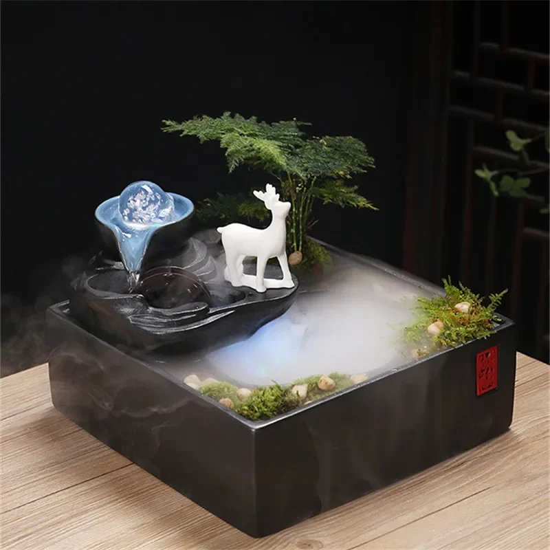 Ceramic Cat Water Fountain for Indoor Decor, Zen Drinker for cats, Desktop Waterfall, High-End Spray, Landscape Decoration, Pet