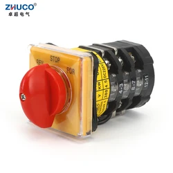 ZHUCO SZW25-48D/3 25A REV STOP FOR 3 Position Three Pole 12 Screw Yellow Panel Knob Rotary Cam Switch For Meat Grinder Equipment