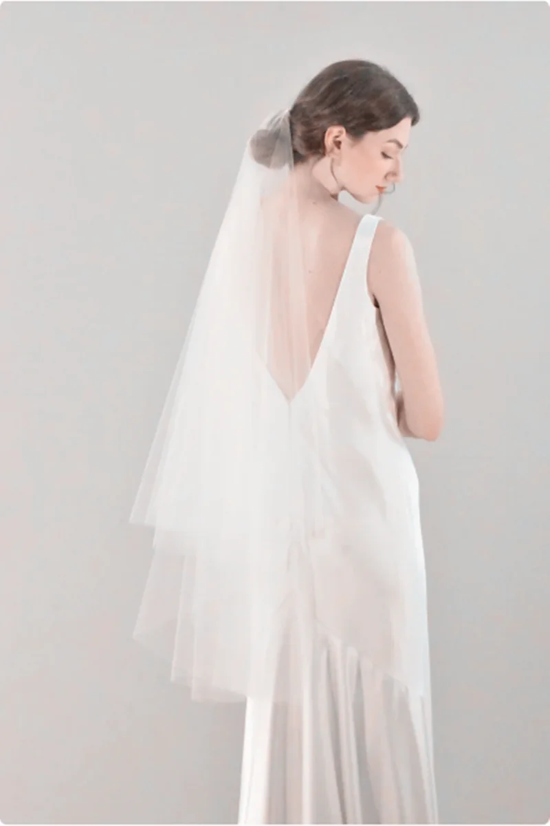 Two Tier Fingertip Lengh Veil | Minimalist Veil | Simple Fingertip Veil with Blusher | Drop Veil | Two Tier Mid Length Veil