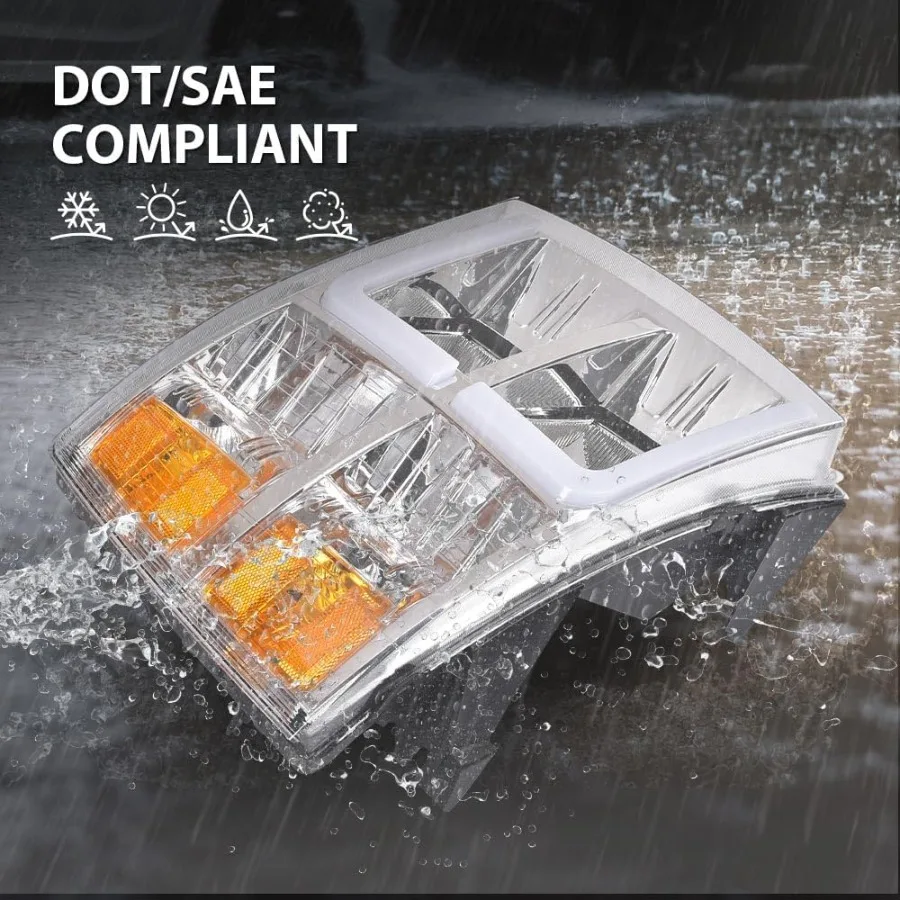 مجموعة مصابيح أمامية أنبوبية DRL LED للمصابيح الأمامية مع لمبة O متوافقة مع تشيفي سيلفرادو 1500 2007-2013 سيلفرادو 2500 HD 3500 H