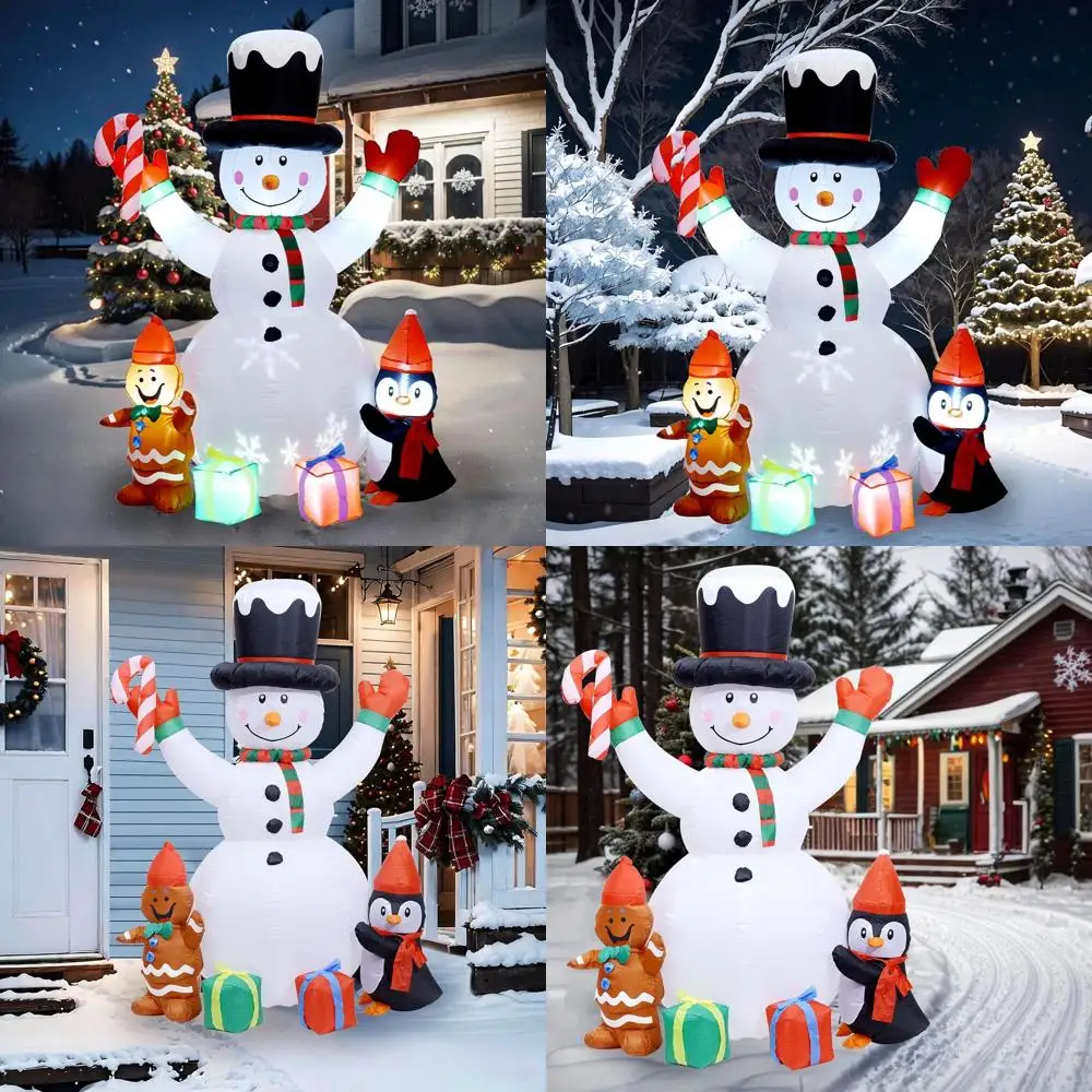 

6-футовый надувной снеговик с красочными вращающимися светодиодными фонарями — уличное рождественское украшение двора для праздника и вечеринок