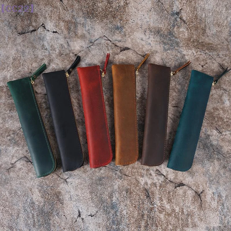 （CC22）PU Leather Pen Holder Brass Snap Closure Fine Stitching Office School Use Gifts For Writers Students