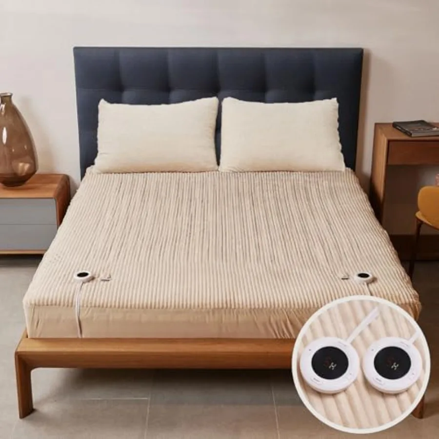 

Heated Mattress Pad Size Dual Control- Electric Mattress Pad 78x80+15 Inch 6 Heat Settings Adjustable 1-10 Hour Auto-Off ETL Ce