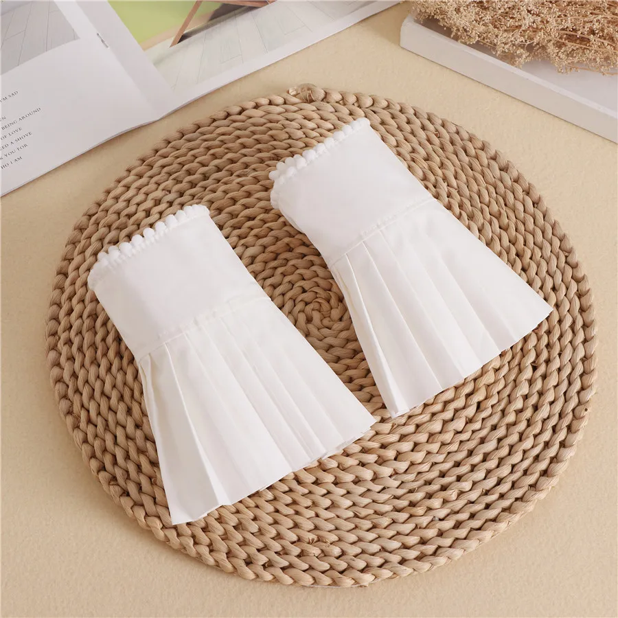 2023 Chiffon Fake Flare Sleeves Girls Pleated False Cuffs for Women Sweater Wrist Warmers Female White Horn Cuffs Accessories