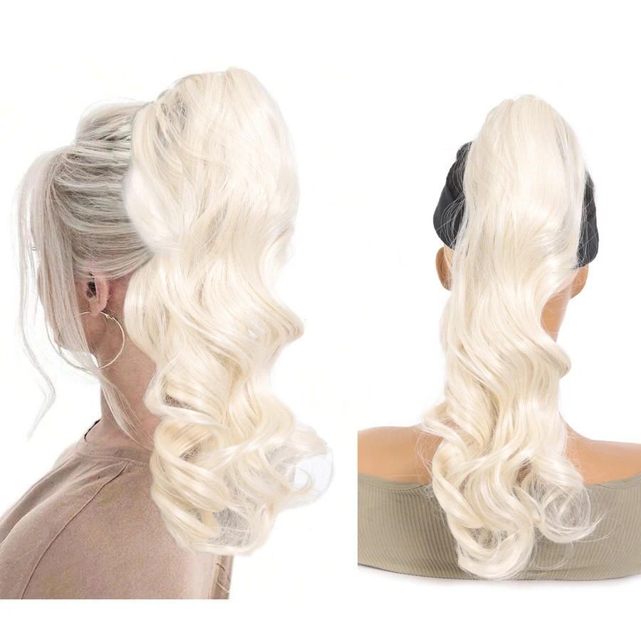 syntehtic long wave ponytai with claw 18inch ponytail extenstion hairpiece for white women