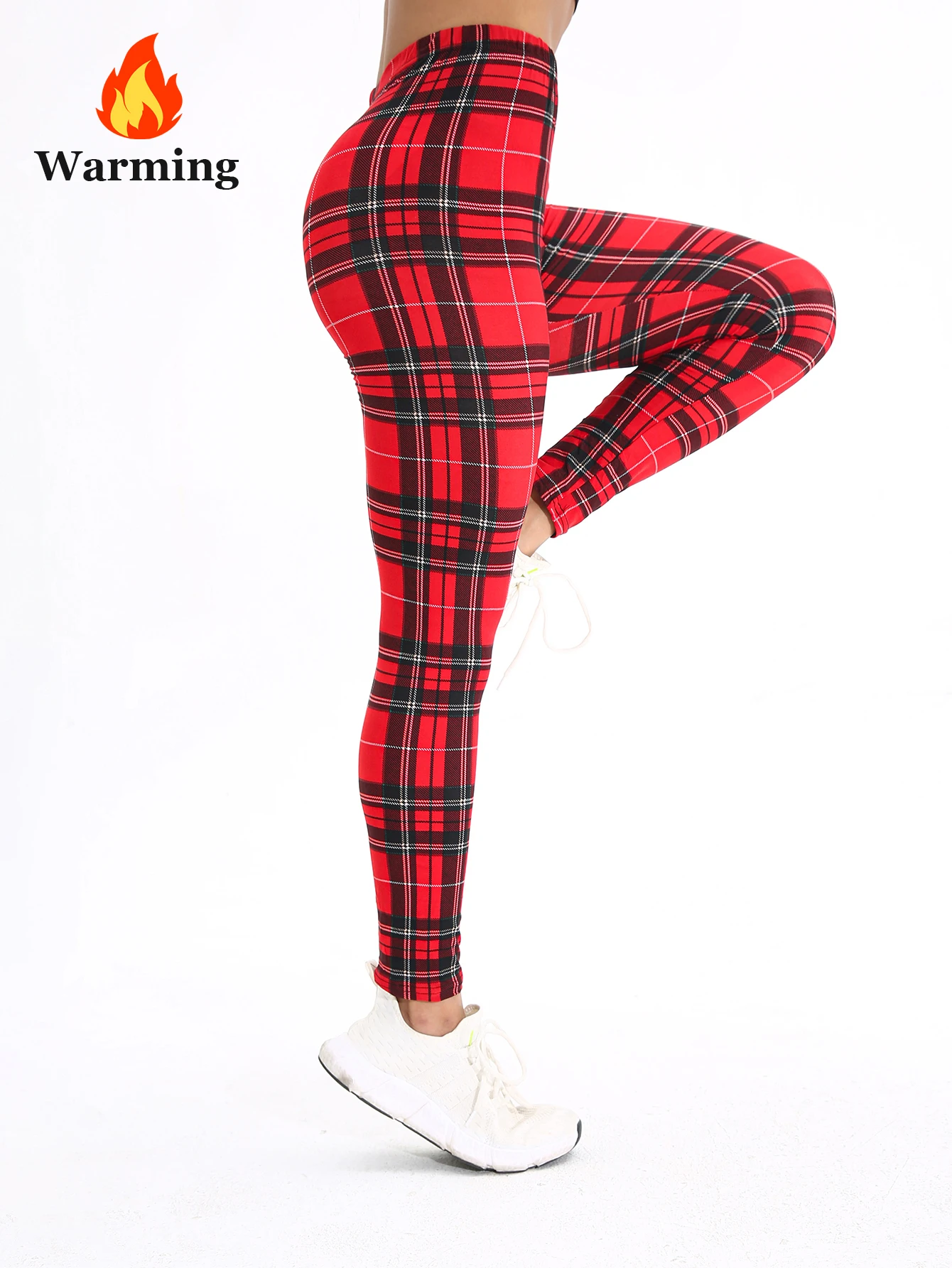 Otoño Invierno 1 paquete de mallas ajustadas sexis gruesas de felpa a cuadros rojos para mujer pantalones deportivos informales elegantes para Fitness y Yoga