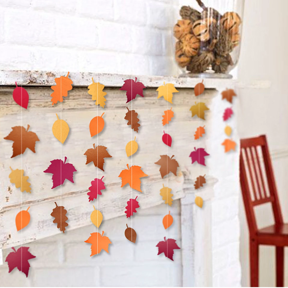 

3pcs Fall Decorations Maple Leaves Banner Hanging Garlands For Autumn Party Paper Bunting Triangle Decoration Festive Home