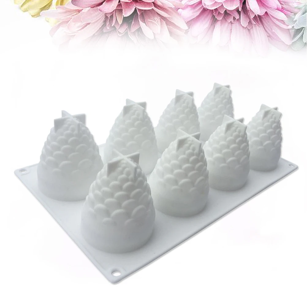 

Premium Silicone Baking Molds 8 Cavities Pine Cone Shape White Non Stick Easy to Clean Impermeable Family Fun