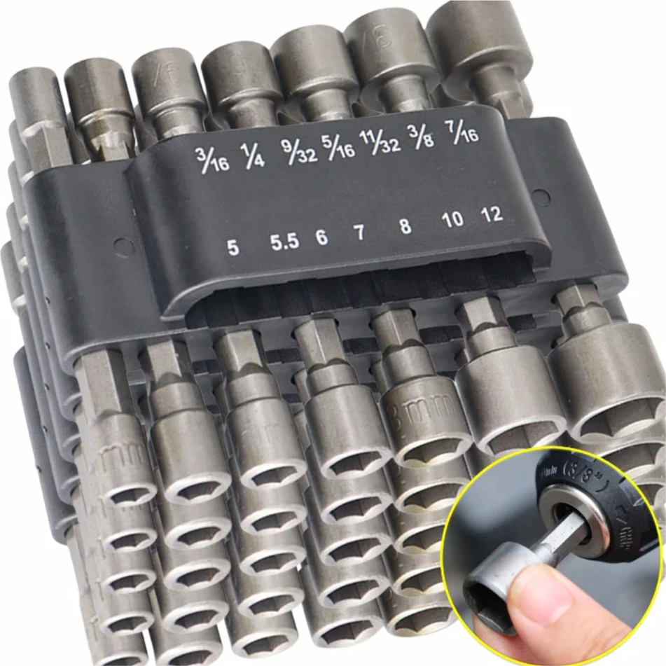 9/14PCS Hexagon Nut Driver Drill Bit Magnetic Socket Screwdriver Wrench Set Drill Bit Adapter Electric Impact Bolt Handle Tools