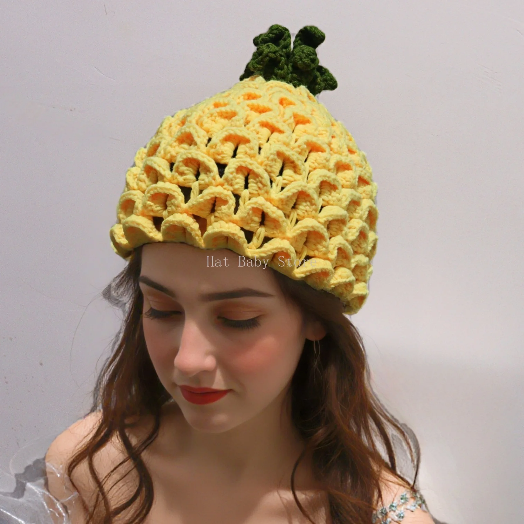 Fruit Hat Handmade Knitted Girl Cute Wool Hat Grape PineappleCreative Funny Knitted Hat Pure Hand Winter Cap Women Men