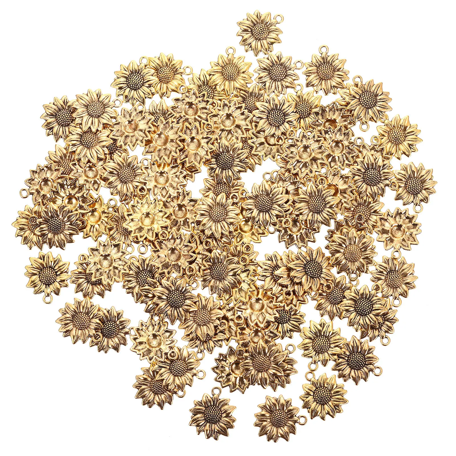 

100 шт. подвесок из сплава в форме подсолнуха, модный мотивационный дизайн для изготовления ожерелий, серег, компонентов для ювелирных изделий своими руками