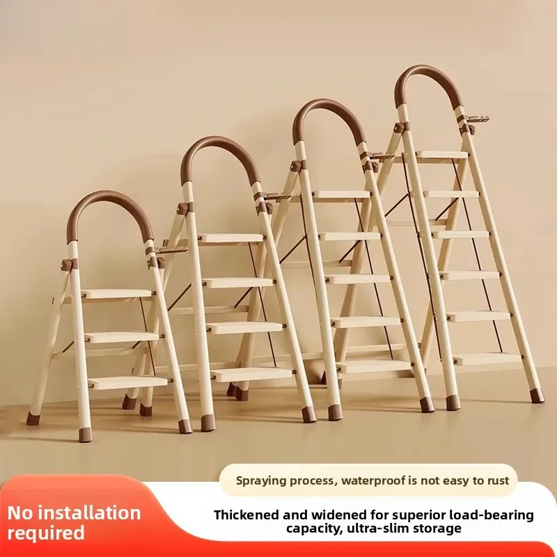 Steel Household Ladder A Frame Folding Lightweight Compact Indoor Stair Ladder Thick Wide for Moving House Folding Ladder
