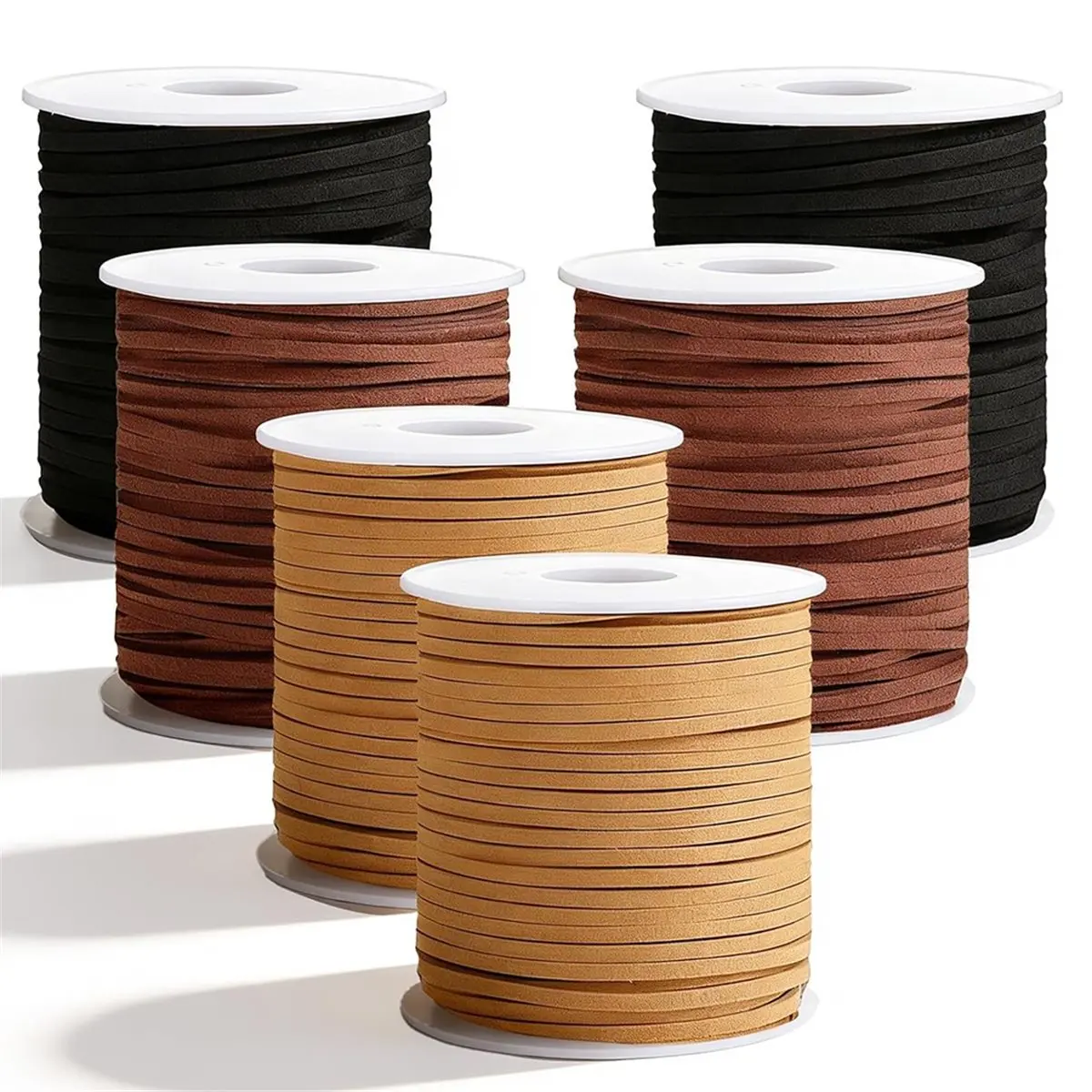 2026 NEW 6 Rolls Flat Leather Cord String, Suede Leather Shoe Laces for Boots, Leather-Strips for Jewelry Making, Bracelets