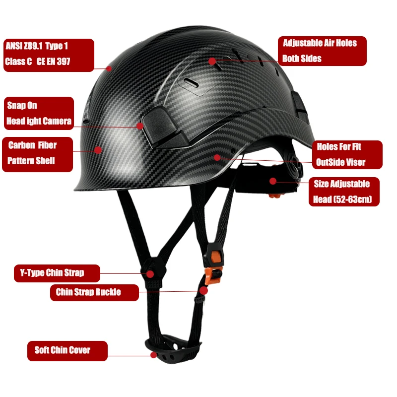 Imagem -04 - Fibra de Carbono Padrão ce En397 Capacete de Segurança para Engenheiro Construção Capacete de Proteção Abs Trabalho para Homem para Industrial