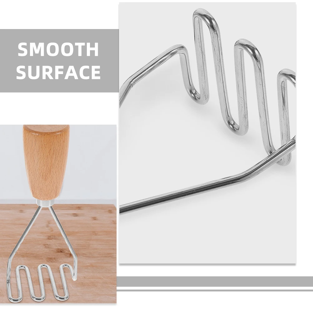 

Stainless Steel Potato Masher Wooden Handle Smooth Surface Easy Clean Kitchen Tool for Potatoes Baby Food Crusher