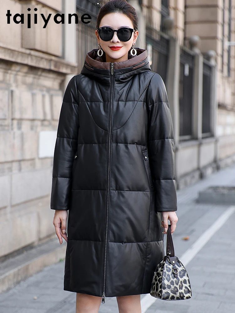 TAJIYANE White Goose Down Coats Women 100% Real Sheepskin Leather Jacket Hooded Puffer Jackets Winter Clothes Woman 2025 пуховик