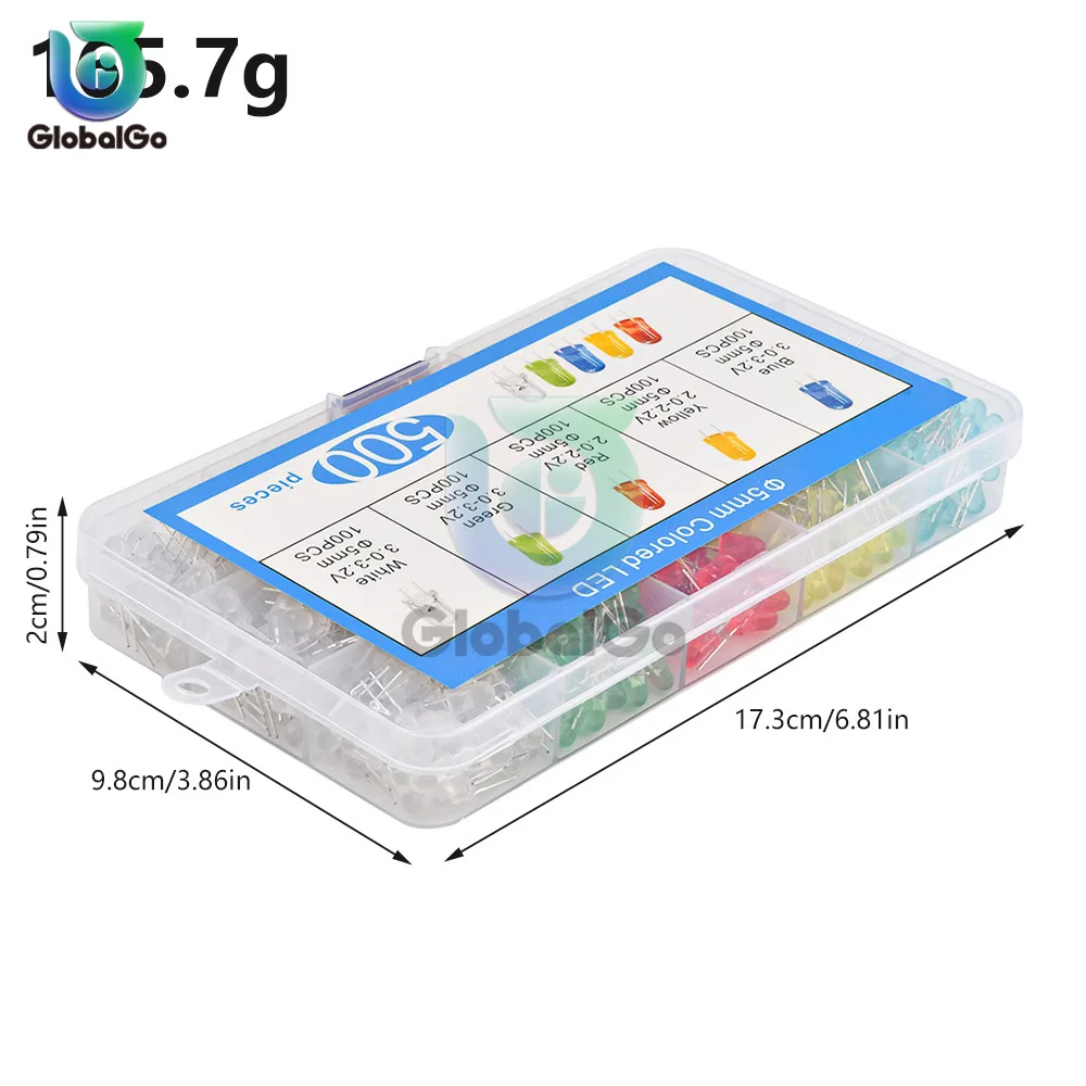 500pcs/lot 5mm LED Diode Assorted Kit Red Yellow Blue Green White DIY led lights Diodes electronic kit