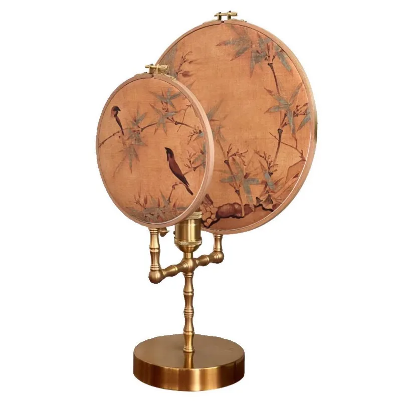 New Chinese desk lamp, bedroom bedside table, Chinese style study retro group fan light luxury ornament