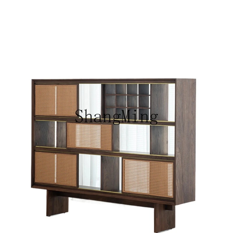 

ZYH black walnut solid wood tea room cabinet living room tea set simple storage locker