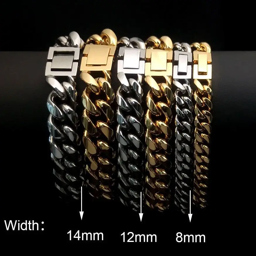 6-16mm Gold Farbe 316l Edelstahl Bordstein kubanische Glieder kette Armband Armreif Schmuck 7-9 Zoll für Männer Frauen – Detail 7
