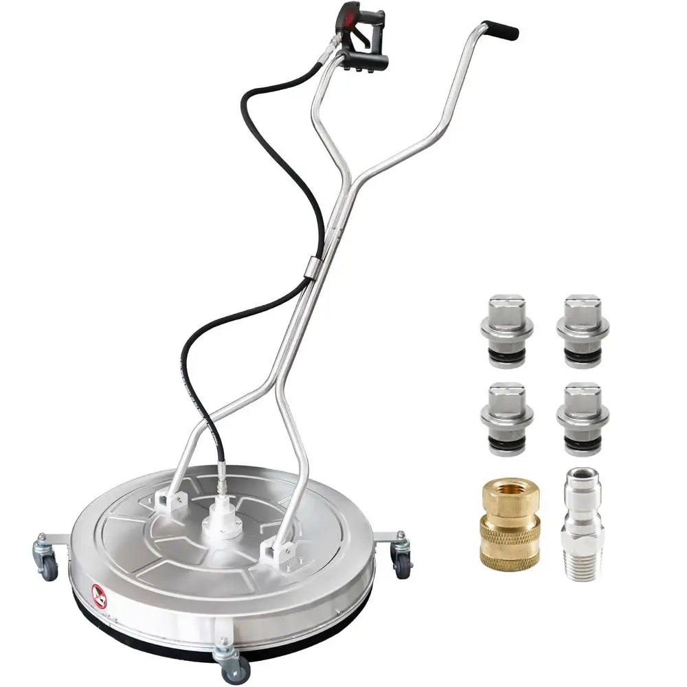 30'' Stainless Steel Pressure Washer Surface Cleaner with 4 Wheels Dual Handle 2 Hose Adapters and 4 Replacement Nozzles