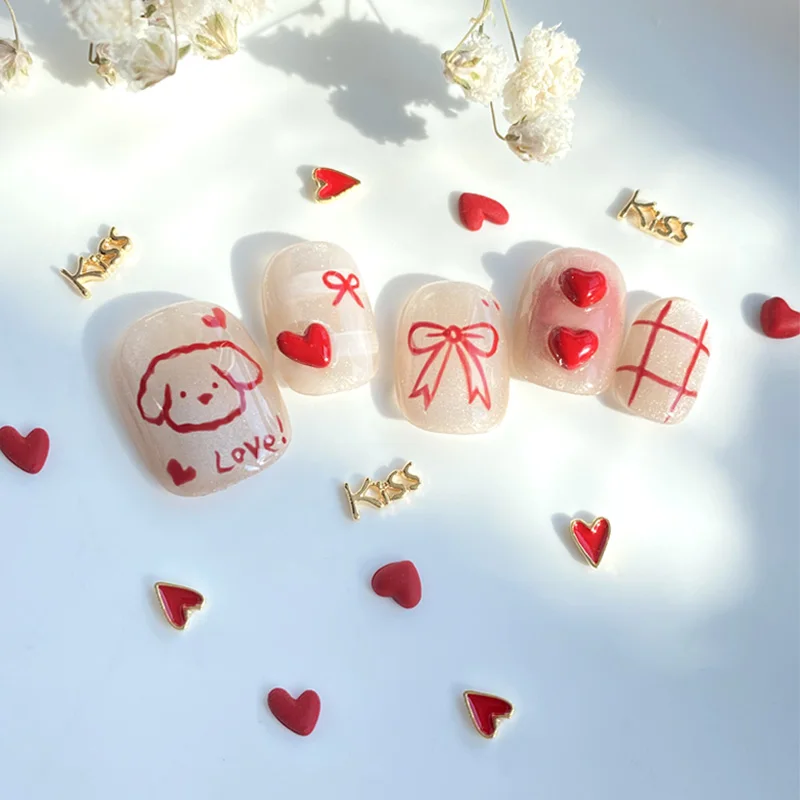 TSZS 10 pièces/lot 3D lèvres rouges coeur amour Nail Art charme alliage métal saint valentin baiser ongles décoration bricolage accessoires pour ongles
