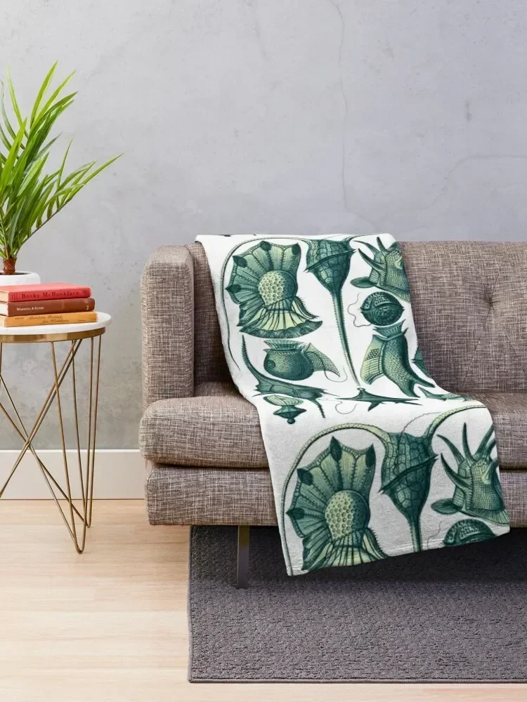 Ernst Haeckel Peridinea Plankton Teal Throw Blanket Decoratives Summer Decorative Throw Fashion Sofas Blankets