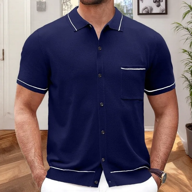 

New Luxury Business Male Polo Shirt Leisure High Quality Knitted Solid Color Short Sleeve Shirt Fashion Breathable Cardigan Tops