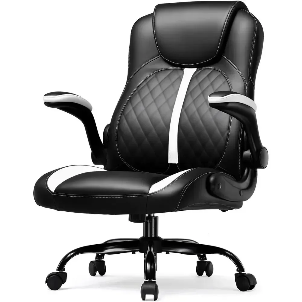 Ergonomic PU Leather Gaming Chair with Lumbar Support, Adjustable Height and Swivel Wheels for Adults, Suitable for Short People