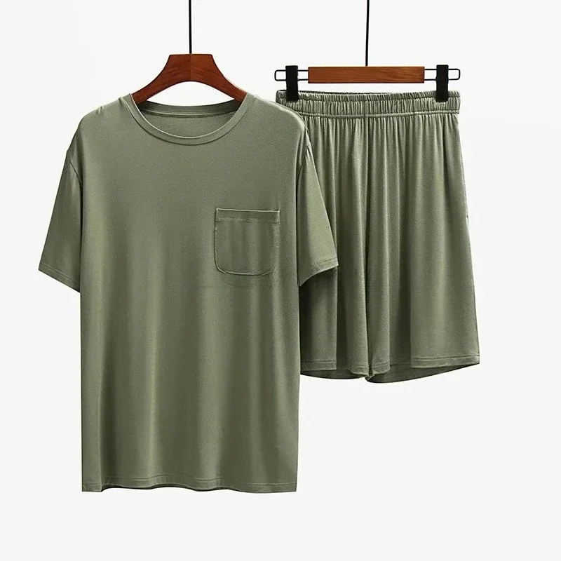 Summer Two Piece Sets for Men Casual Short Sleeve T Shirts and Drawstring Shorts Lounge Sets New Modal Short Sleeve Shorts Suit