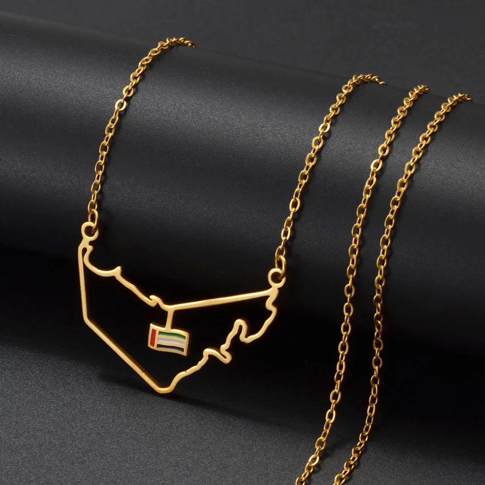 Anniyo The United Arab Emirates Map Flag Necklaces for Women Girls Jewelry UAE charms Map @326621