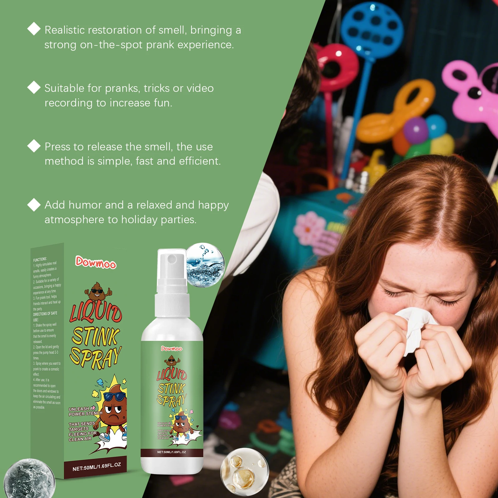 Dowmoo Halloween Stinky Fart رذاذ قوي نتن لعبة مزحة طويلة الأمد غير سامة للترفيه جو نكتة لوازم الحفلات