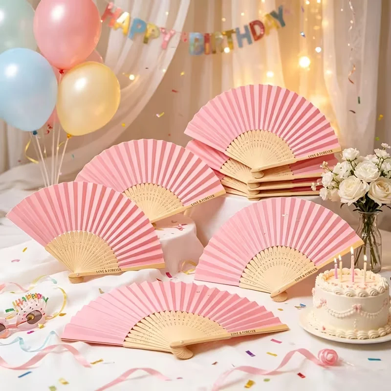 10Pcs/30Pcs/50Pcs/70Pcs Personalized Custom Pink Paper Folding Fans, Wedding Hand Fans, Engagement Gifts, Bridal Gifts, Perfect Souvenirs for Party Favors, Weddings, or Bridal Showers, for Women