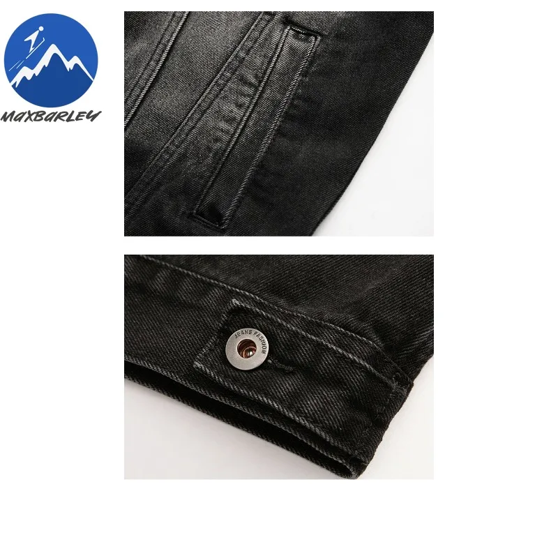 Maxbarley Bleached Black Denim Jacket Mens New Spring Autumn Ins Premium Loose Denim Coat American Wash Turndown Collar Garment