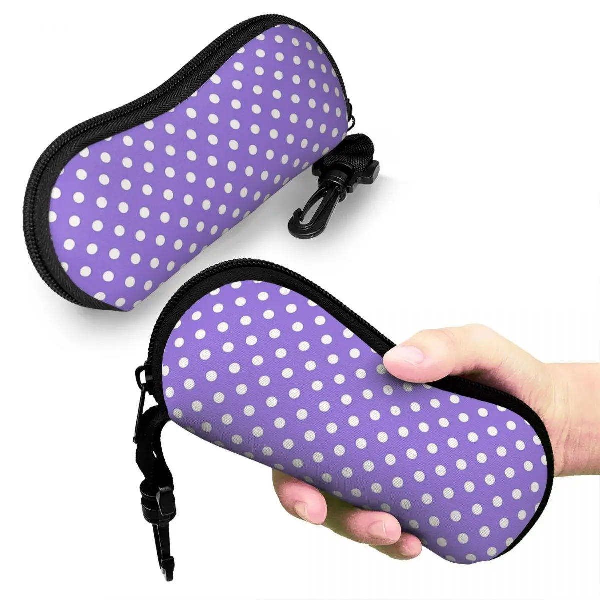

White Polka Dots Over Purple Shell Glasses Case Portable Sunglasses Box Women Men Soft Eyeglass Bag Pouch