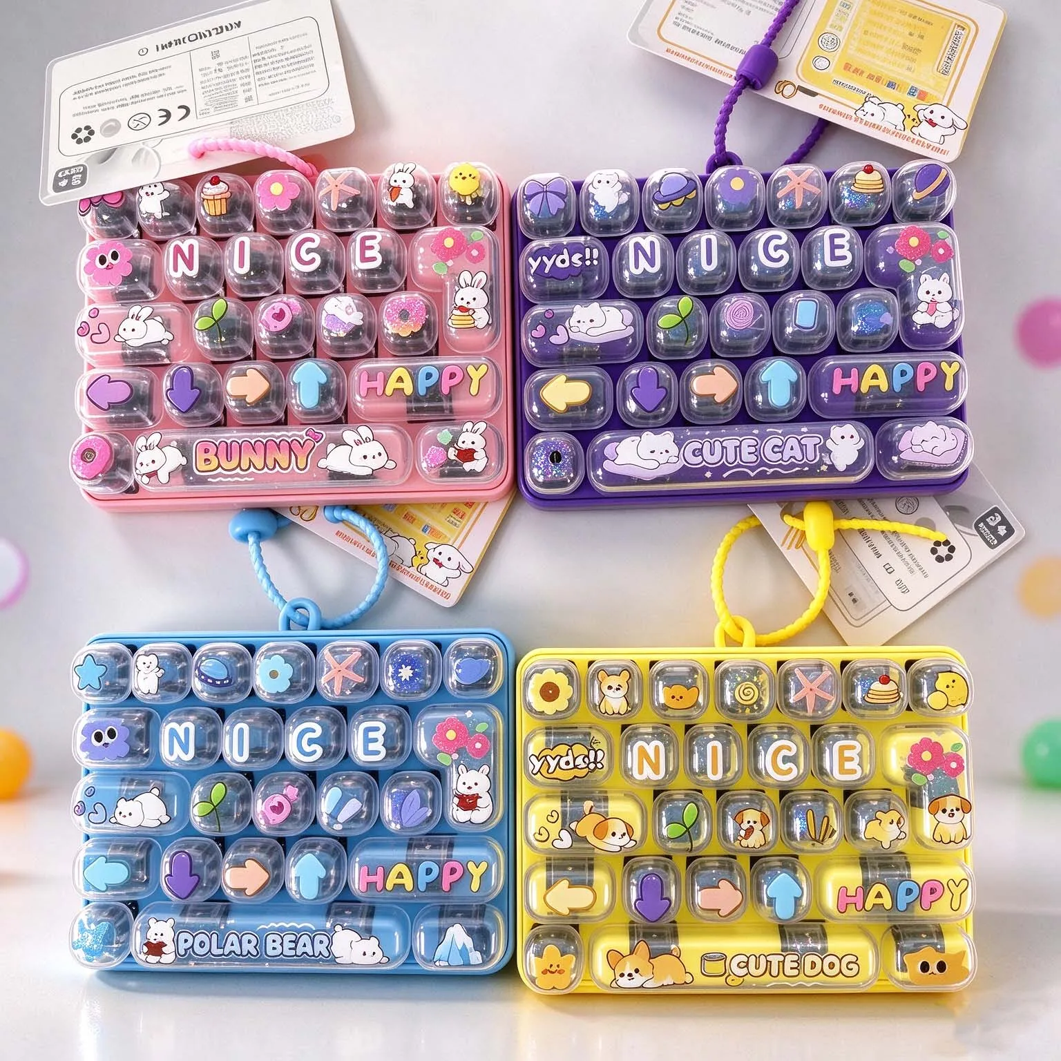 Pretty new 26 Grid Keyboard Keycap Clicker Anti-stress Key Cap Keychain Bag Pendant Cartoon Fidget Keyboard Keychain Charms