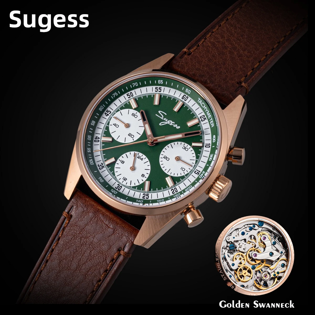 

Sugess 38mm Master Chronograph Mens Watch Tianjin Swanneck Movement Mechanical Wristwatches Sapphire Crystal Roulette Dial S465