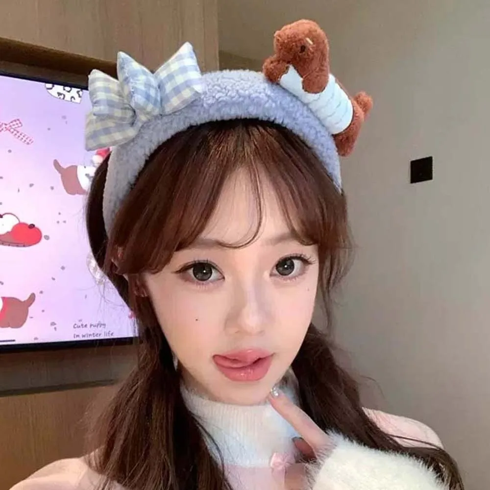 

Hair Accessories Dachshund Hair Hoop Moon New Year Headwear Red Plush Headband Plaid Bow Creative Cartoon Monkey Hairband