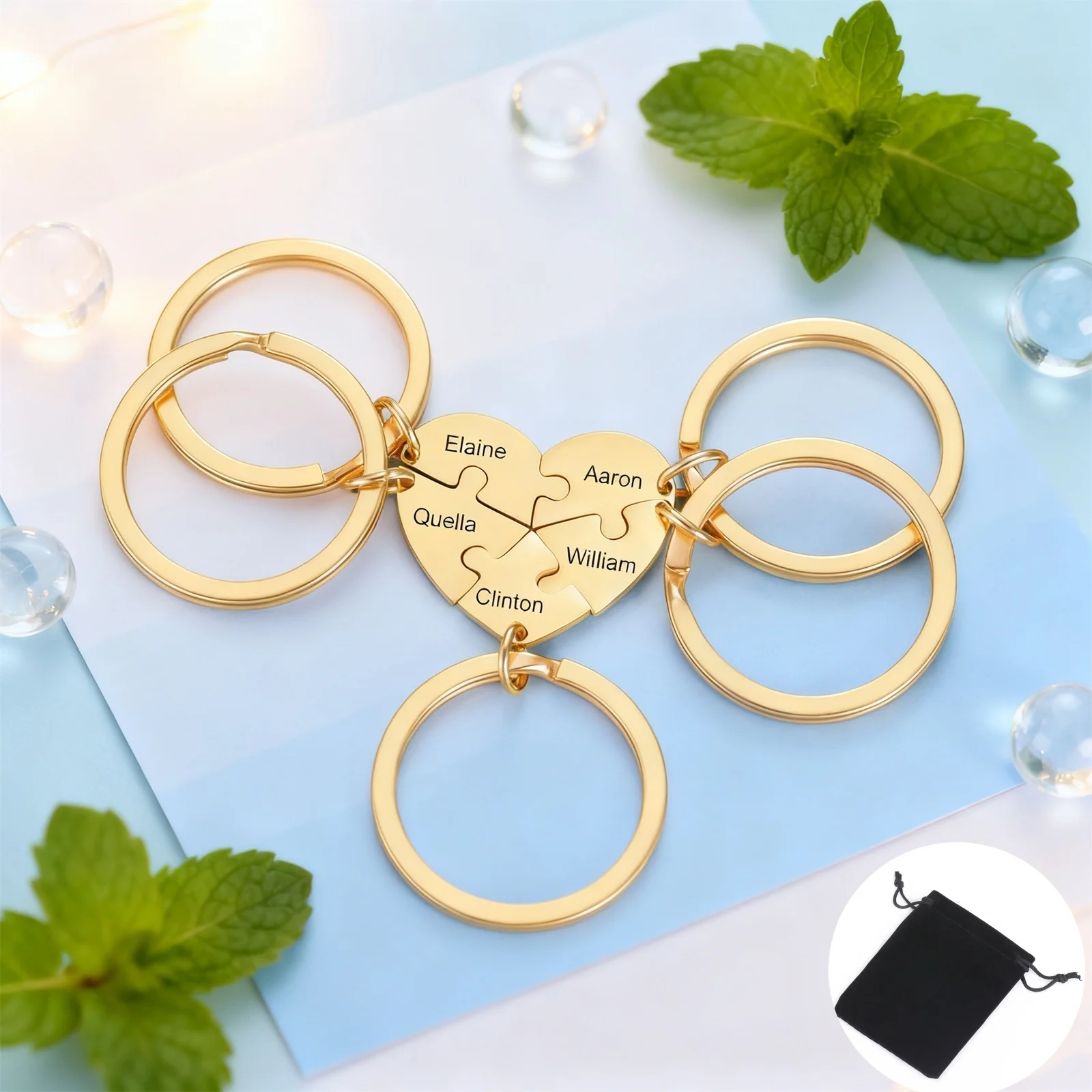 Personalisierter Name, Liebes-Puzzle-Schlüsselanhänger, Edelstahl, personalisierte Schnitzerei, Name, Datum, Herz, Puzzle-Fragmente, Schlüsselanhänger, Familiengeschenk