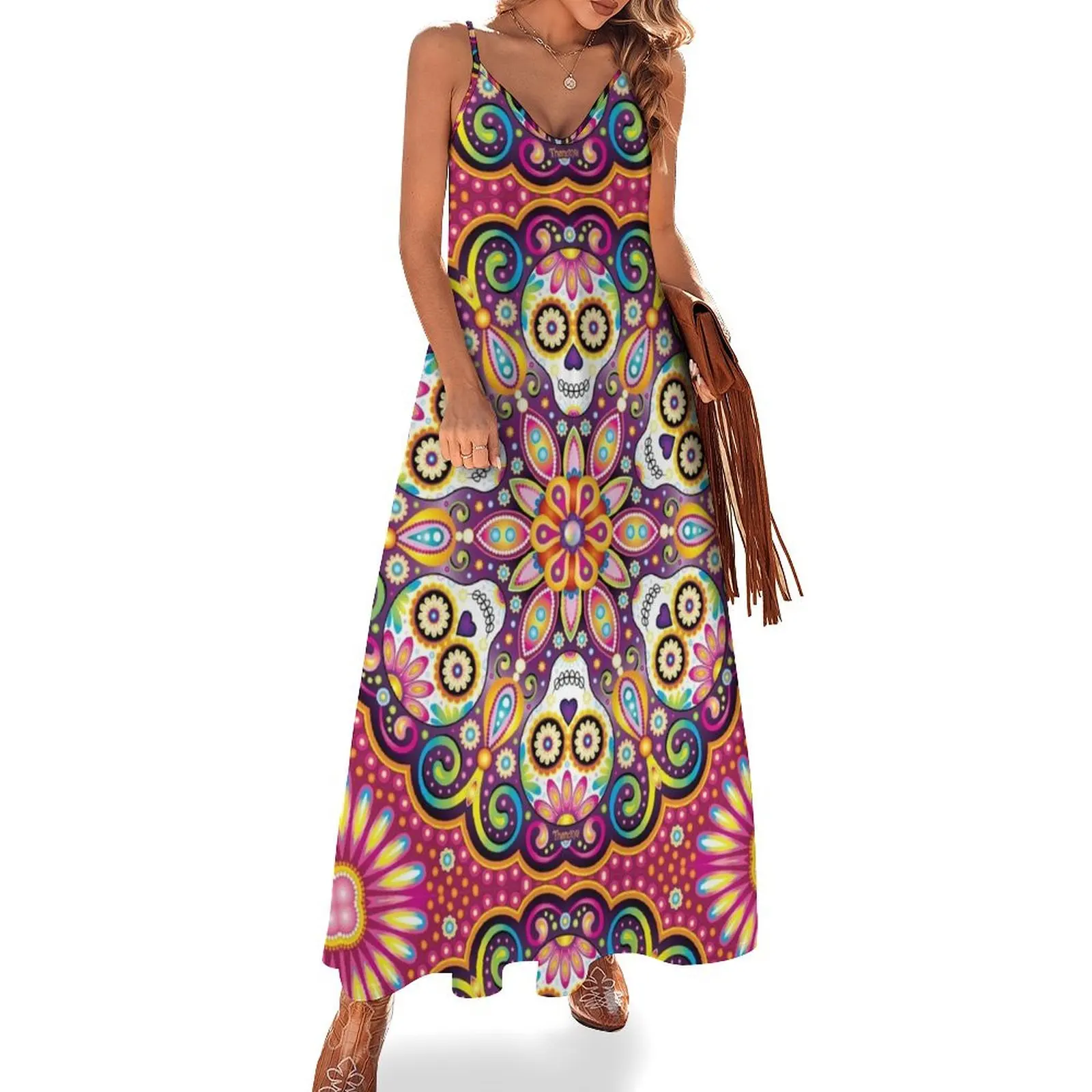 

Sugar Skull Mandala - Day of the Dead Mandala Art by Thaneeya McArdle Sleeveless Dress elegant dresses for women Women's skirt