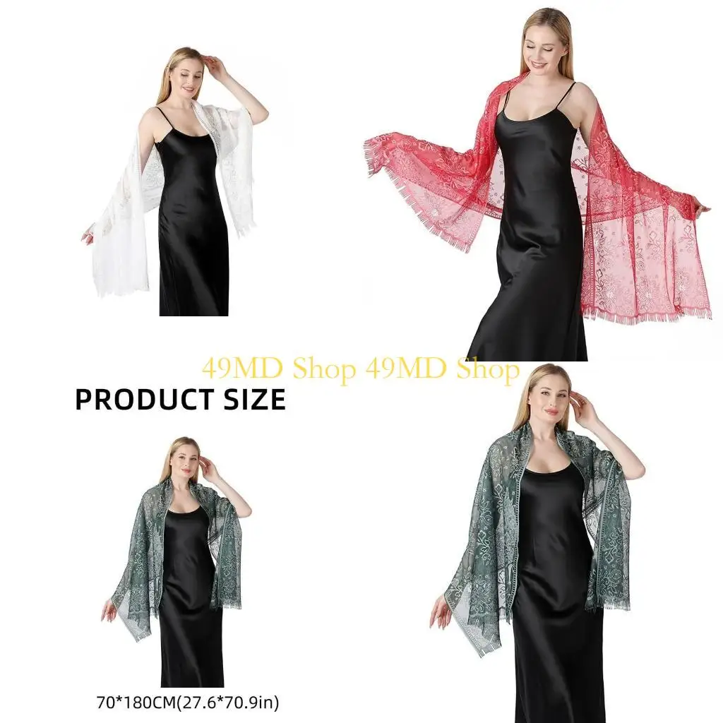 

49MD Graceful Bridal Shawl for Special Night Wrap Costume Lace Wrap for Special Gatherings Wedding Party