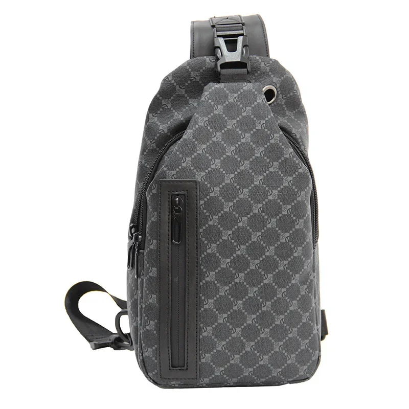 Men's Large Capacity Chest Bag Multifunctional Grid Bag Sports Crossbody Bag Casual Single Shoulder Bag